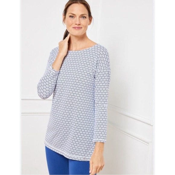Talbots Tops - Talbots Cross Back Tunic Outline Scallop Size LP NWT White & Blue